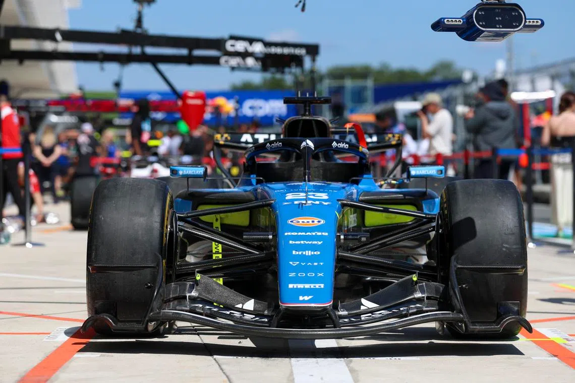 May 1, 2026; Miami Gardens, FL, USA;Williams driver Alex Albon (23) sits in pit lane before the Crypto.com Miami Grand Prix at Miami International Autodrome. Mandatory Credit: Nathan Ray Seebeck-Imagn Images