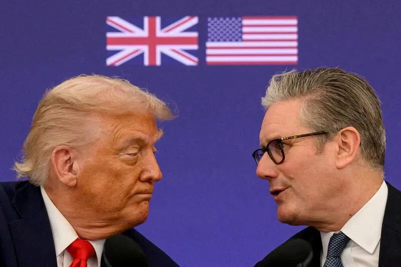 US President Donald Trump and British Prime Minister Keir Starmer during a press conference at the conclusion of a state visit on Sept 18, 2025 in Aylesbury, Britain.