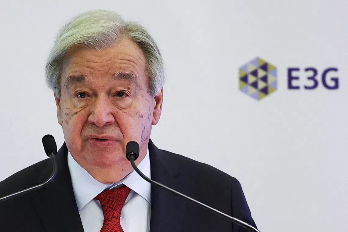 United Nations Secretary-General Antonio Guterres delivers the keynote speech at London Climate Action Week, in London, Britain, June 24, 2026. REUTERS/Guglielmo Mangiapane