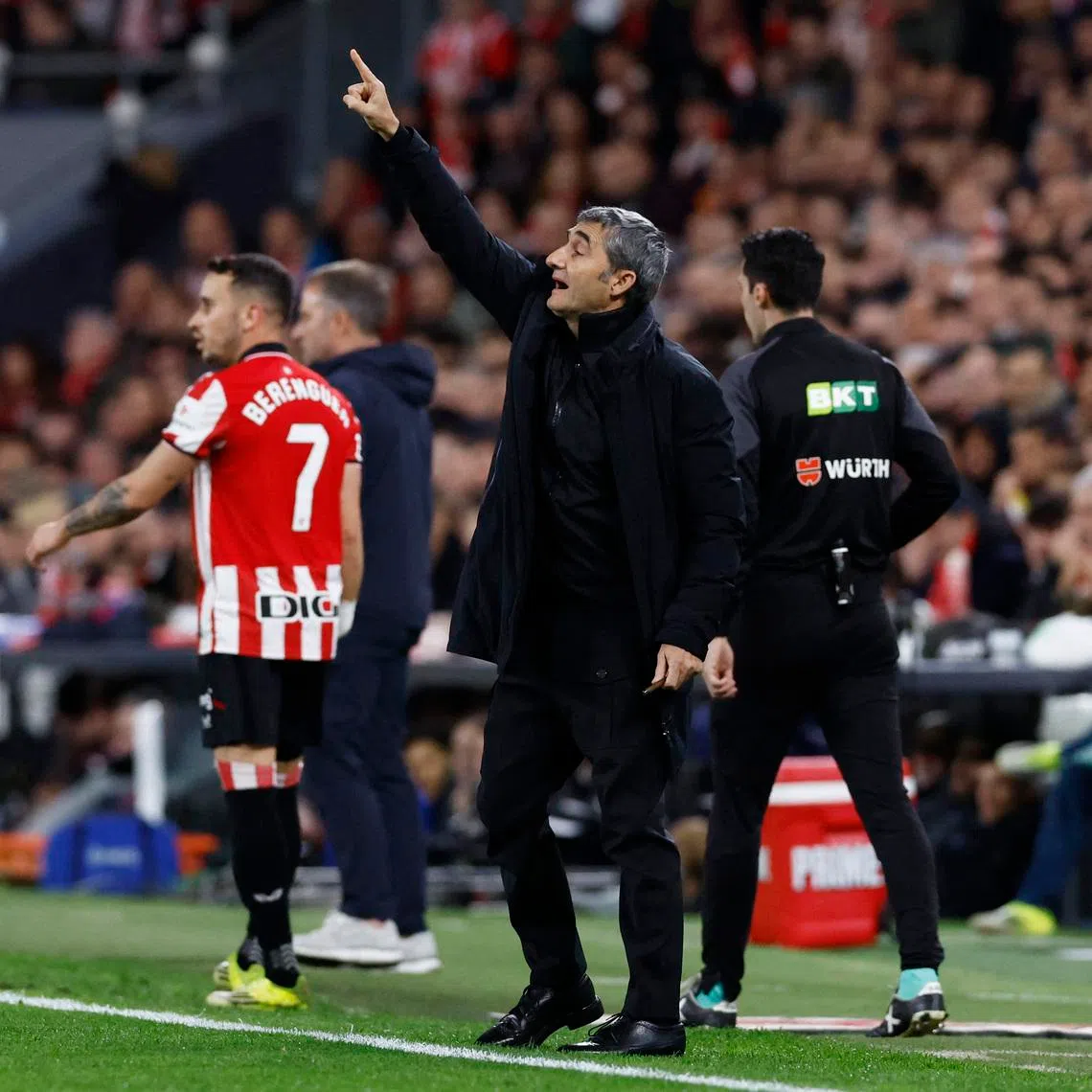 Soccer Football - LaLiga - Athletic Bilbao v FC Barcelona - San Mames, Bilbao, Spain - March 7, 2026 Athletic Bilbao coach Ernesto Valverde reacts REUTERS/Vincent West