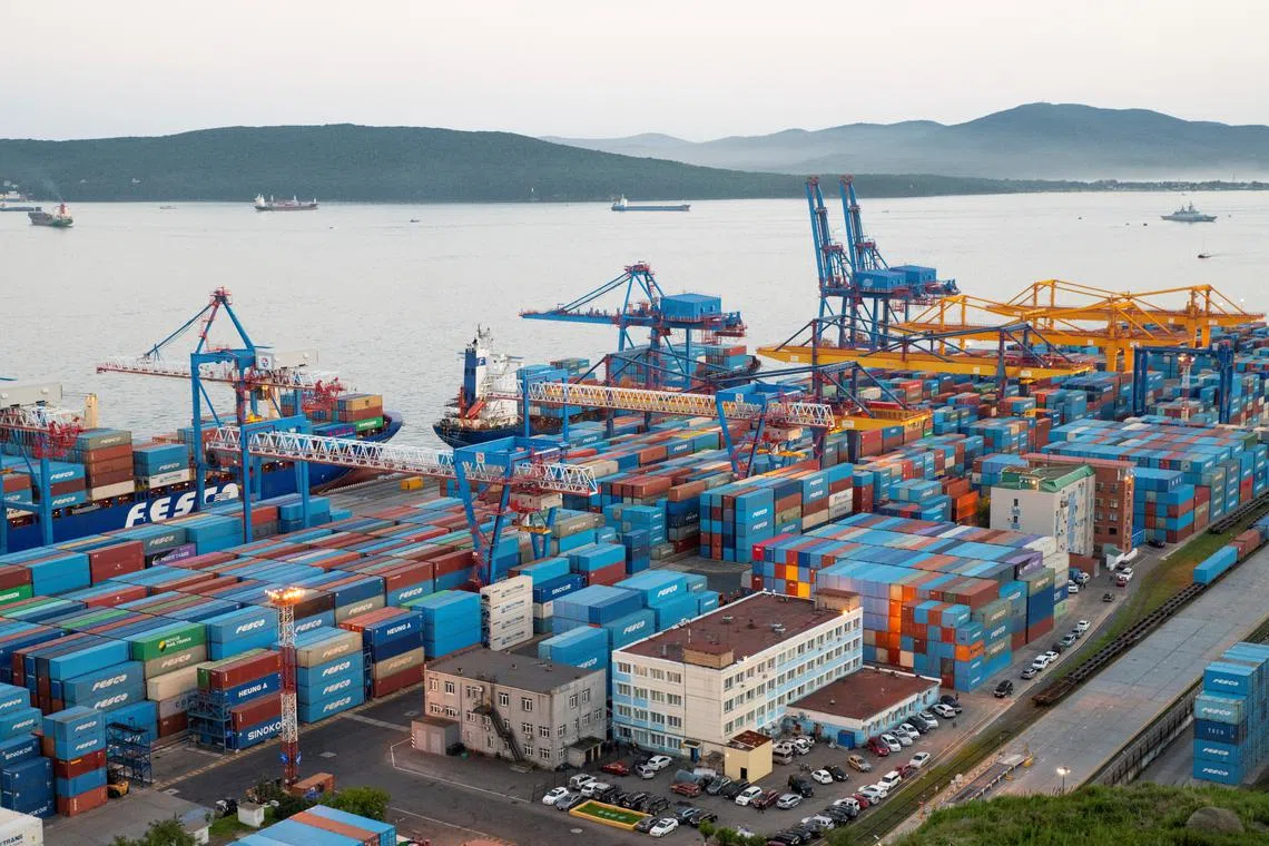 A general view shows a commercial port in the far eastern city of Vladivostok, Russia August 13, 2024. REUTERS/Alexander Manzyuk