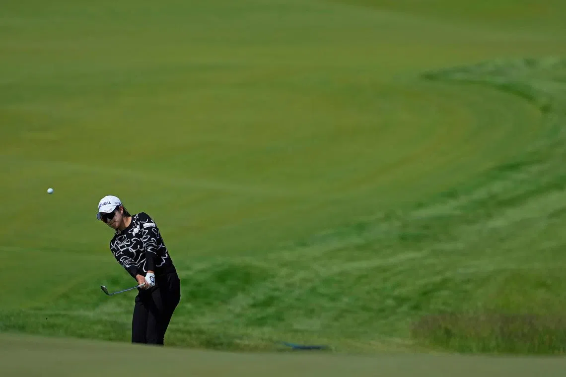 Kim A-lim of South Korea chips onto the 18th green during the first round of the US Women's Open.