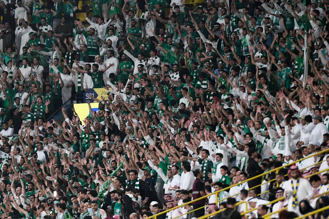 Al Ahli fans during their Saudi Pro League match against Al Nassr at Al Awwal Park in Riyadh, Saudi Arabia, April 29, 2026. REUTERS/Stringer