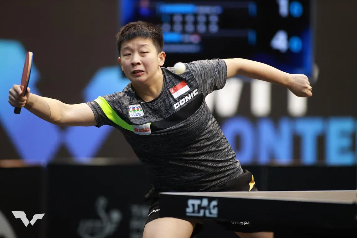 dltable20 - Singapore's Zeng Jian beats Wales' Anna Hursey 3-0 (11-6, 11-5, 11-5) in the WTT Feeder Doha II women's singles final to win her first title on the World Table Tennis tour.

credit: World Table Tennis
section: Sports
copyright: For SPH use only
upload to Newsbank Sports