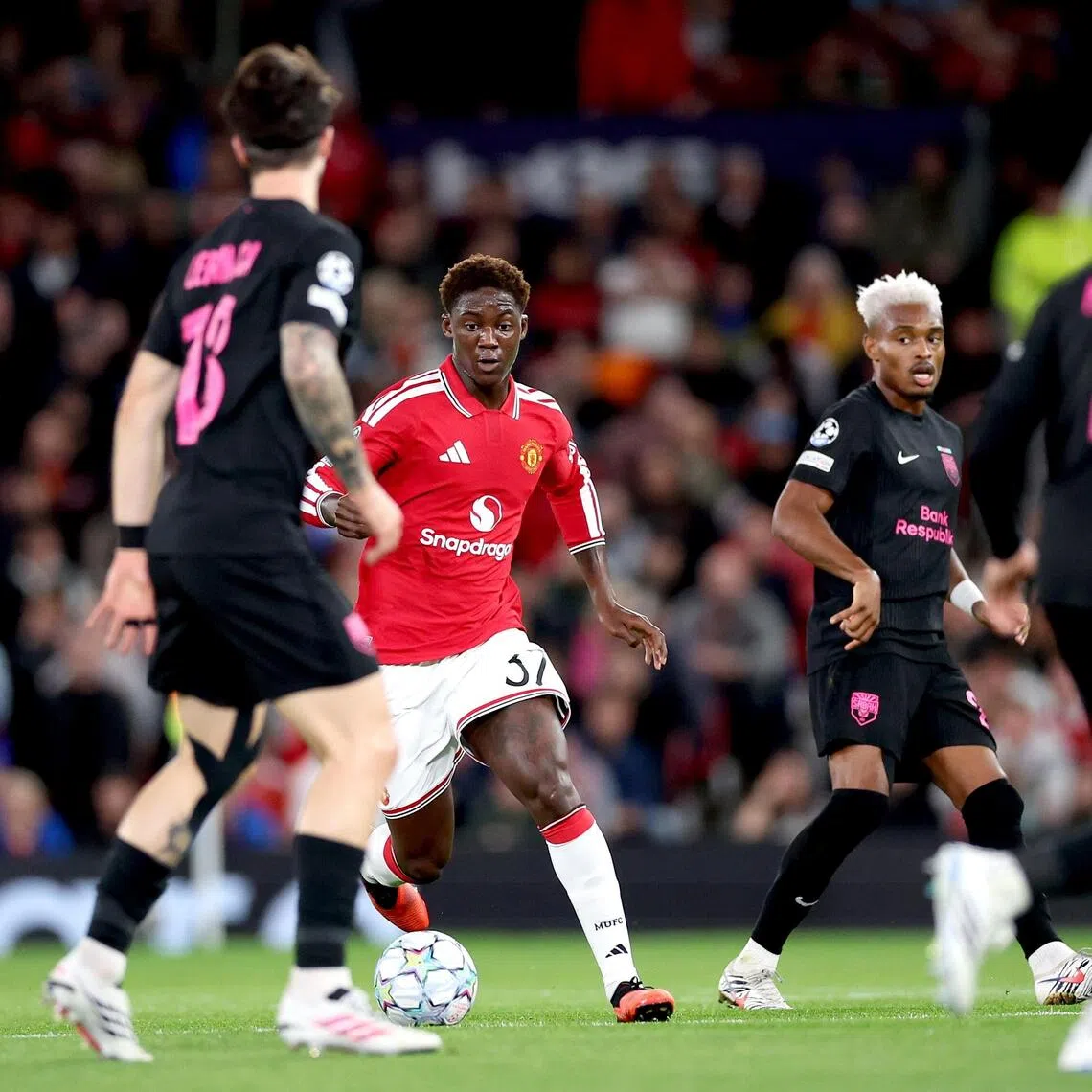 Manchester United midfielder Kobbie Mainoo during the Champions League match against Sabah on Sept 10.