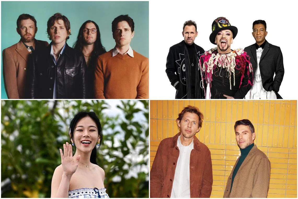 (Clockwise from top left) Kings Of Leon, Culture Club, Groove Armada and Bibi are some of the acts that will perform at the Formula One Singapore Airlines Singapore Grand Prix 2023.