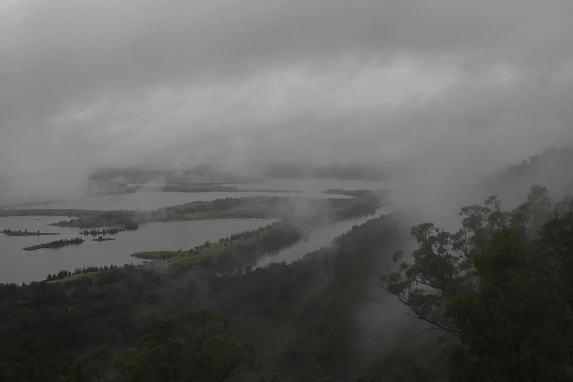 A view of the Hawkesbury River's inflated water levels after days of consecutive rainy weather conditions in Hawkesbury Heights in Sydney, Australia, on May 11, 2024.