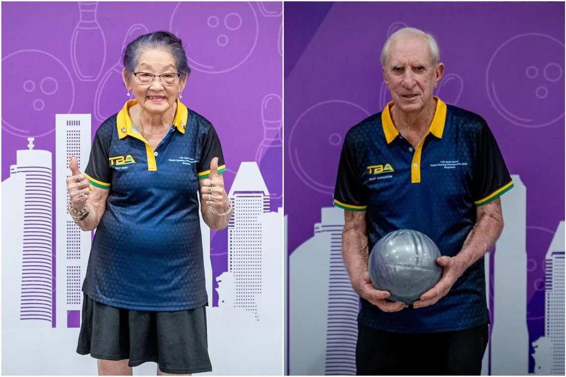 Fely Shih, 81, and Gary Bernardin, 83, are the oldest competitors at the Syntech Asian Seniors Bowling Championships.