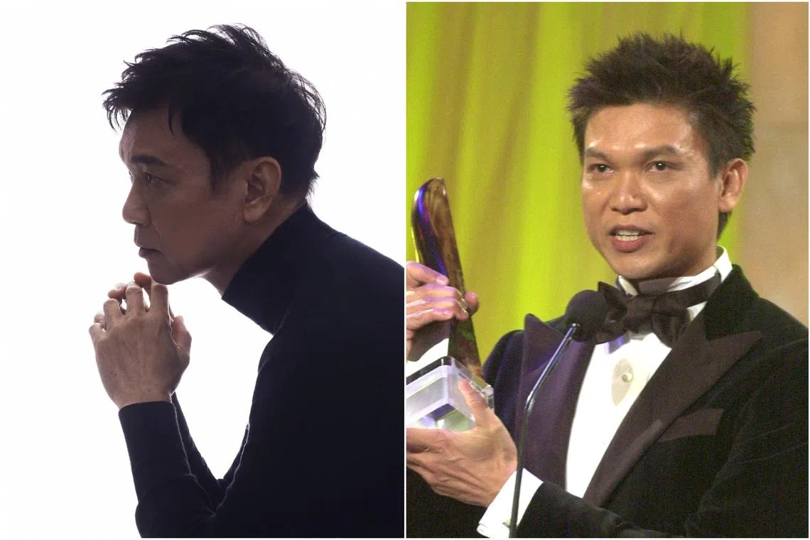 Xie Shaoguang at the Star Awards in 2003 (right). Mediacorp announced that they have signed the 62-year-old actor on Sept 5.