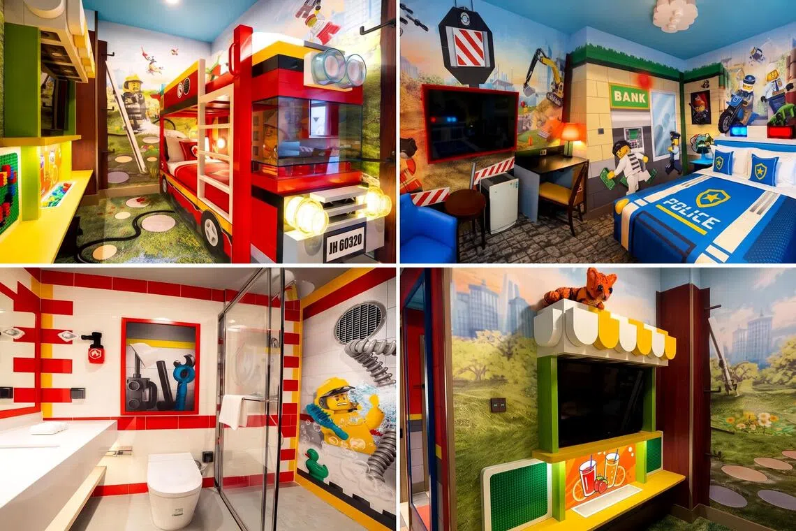 The new Lego City-themed rooms feature vibrant wall murals, custom furniture and bedding.