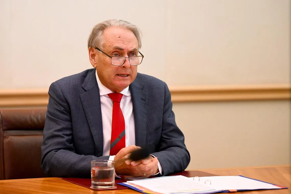 Australian Trade Minister Don Farrell during a meeting via teleconference at Parliament House in Canberra, Australia, on Feb 6.