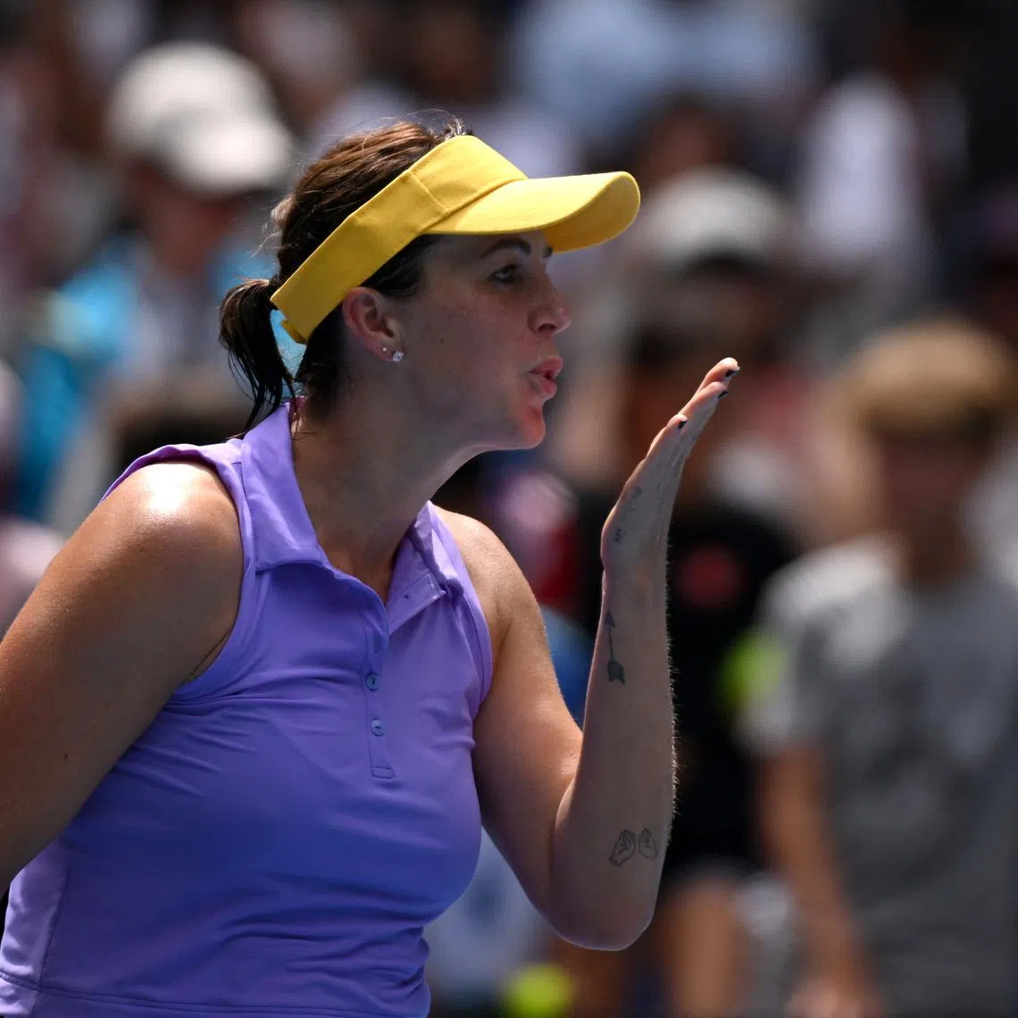 Tennis - Australian Open - Melbourne Park, Melbourne, Australia - January 19, 2025 Russia's Anastasia Pavlyuchenkova blows a kiss as she celebrates winning her fourth round match against Croatia's Donna Vekic REUTERS/Jaimi Joy