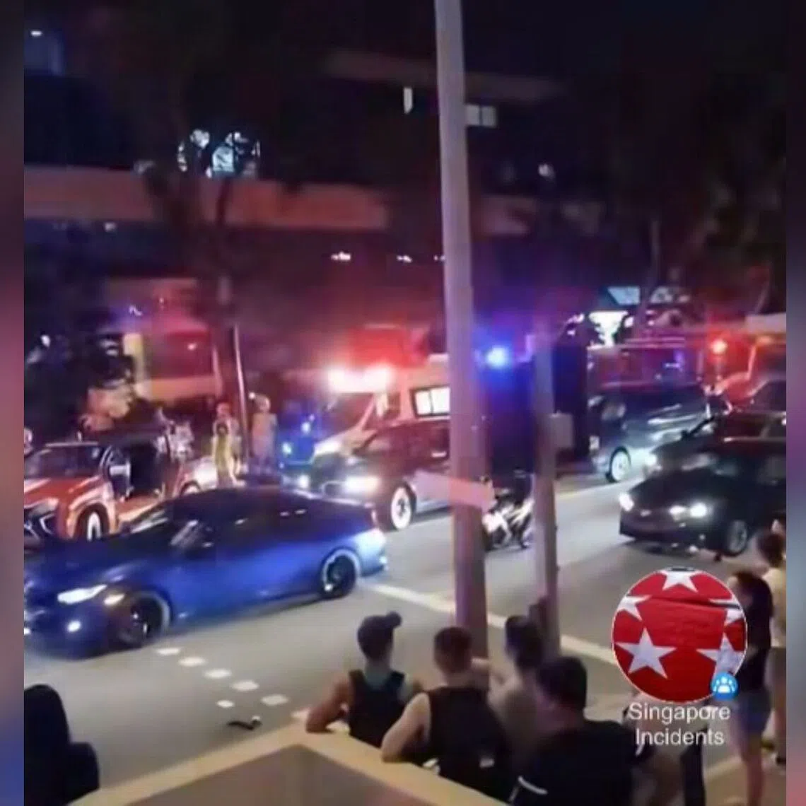 A cyclist, 52, and motorcyclist, 53, were taken conscious to Changi General Hospital after being involved in a multi-vehicle accident.