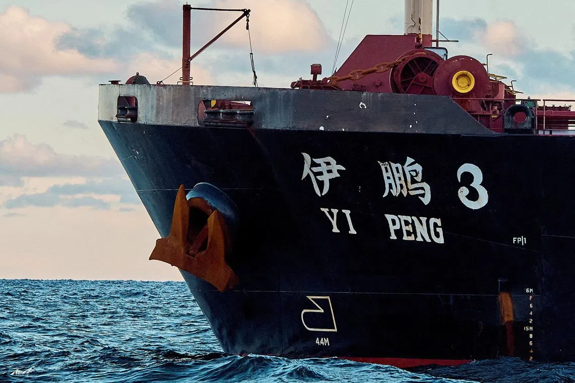 FILE PHOTO: A view of the anchor of the Chinese ship, the bulk carrier Yi Peng 3, in the sea of Kattegat, near the City of Grenaa in Jutland, Denmark, November 20, 2024. Mikkel Berg Pedersen/Ritzau Scanpix/via REUTERS/File Photo