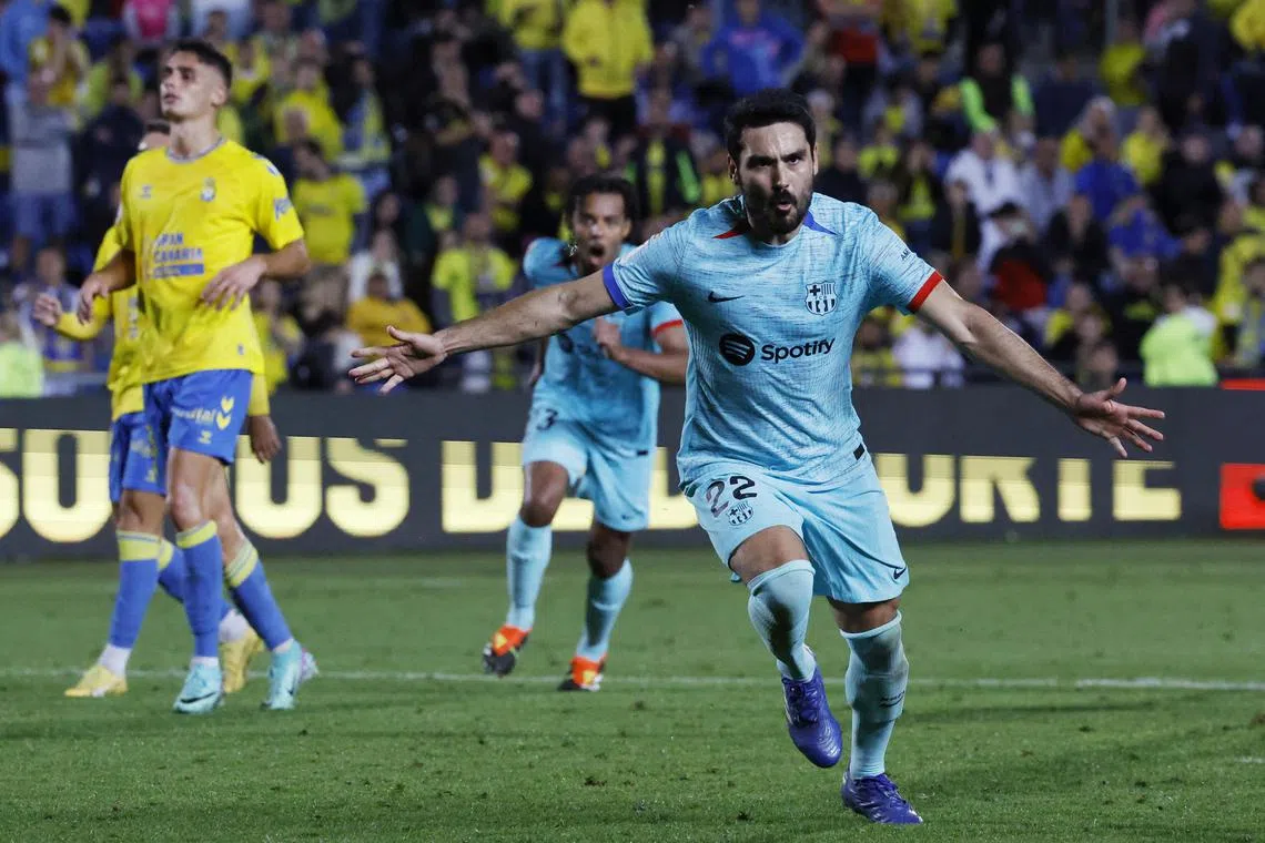 Soccer Football - LaLiga - Las Palmas v FC Barcelona - Estadio Gran Canaria, Las Palmas, Spain - January 7, 2024
FC Barcelona's Ilkay Gundogan celebrates scoring their second goal REUTERS/Borja Suarez