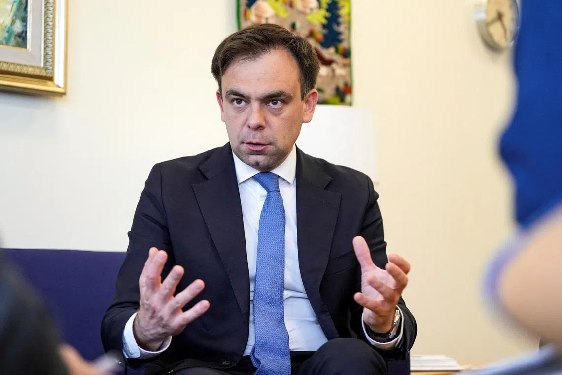 Polish Finance Minister Andrzej Domanski speaks during a Reuters interview at the 2025 annual IMF/World Bank Spring Meetings in Washington, D.C., U.S., April 24, 2025. REUTERS/Ken Cedeno