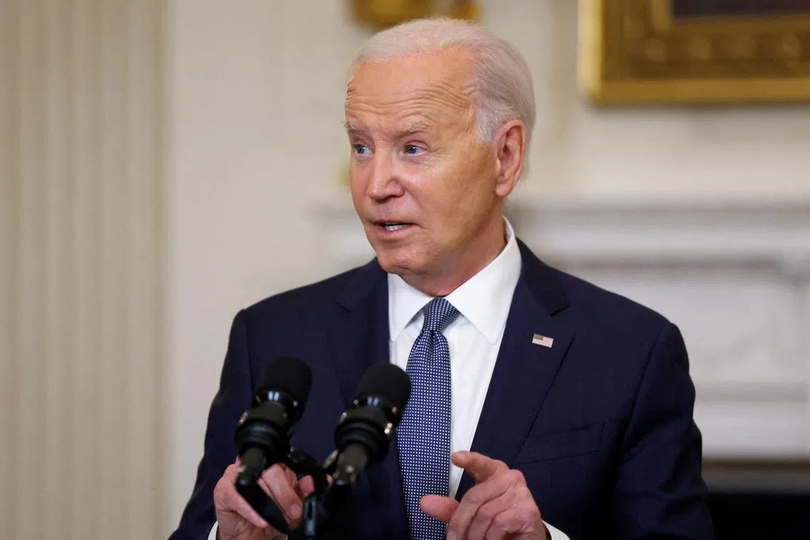 FILE PHOTO: U.S. President Joe Biden delivers remarks on the Middle East in the State Dining room at the White House in Washington, U.S., May 31, 2024. REUTERS/Evelyn Hockstein/File Photo