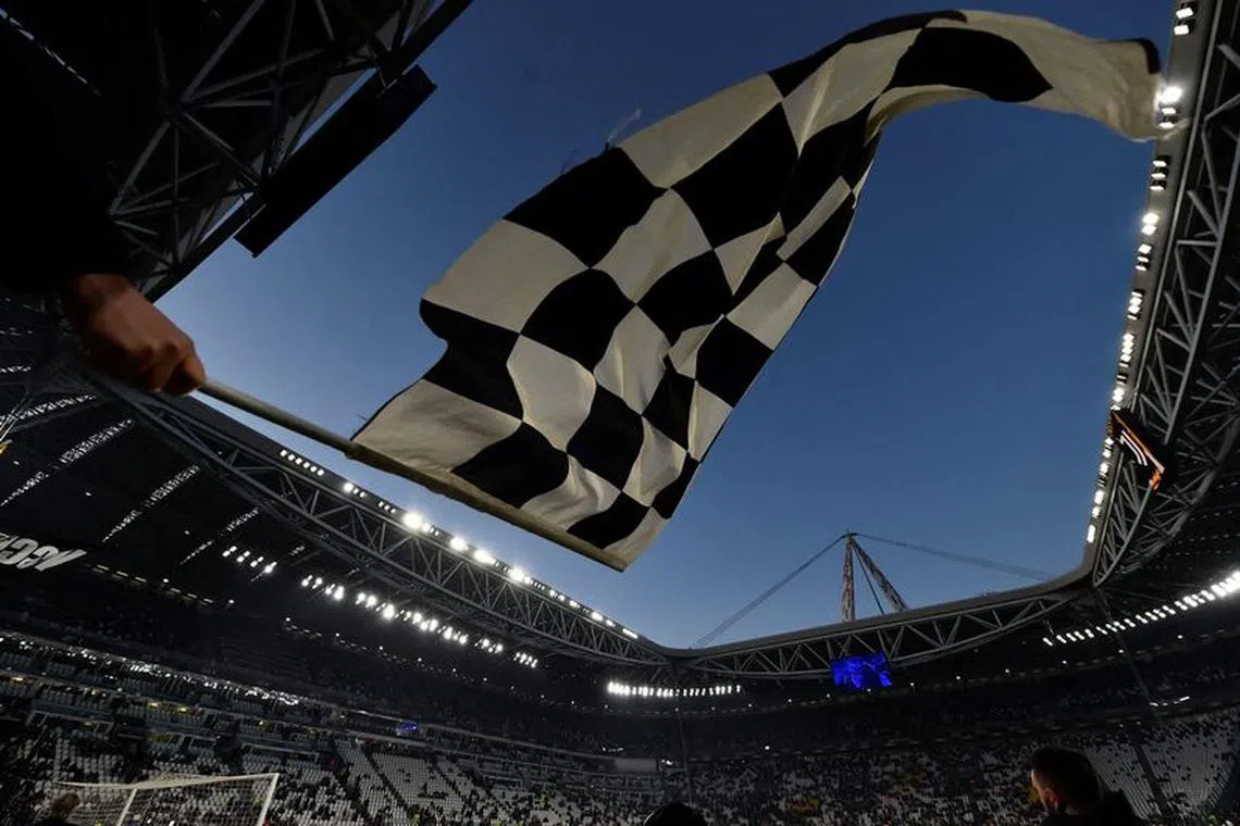 FILE PHOTO: Soccer Football - Serie A - Juventus v Empoli - Allianz Stadium, Turin, Italy - January 27, 2024 General view of a Juventus flag inside the stadium before the match REUTERS/Massimo Pinca/File Photo