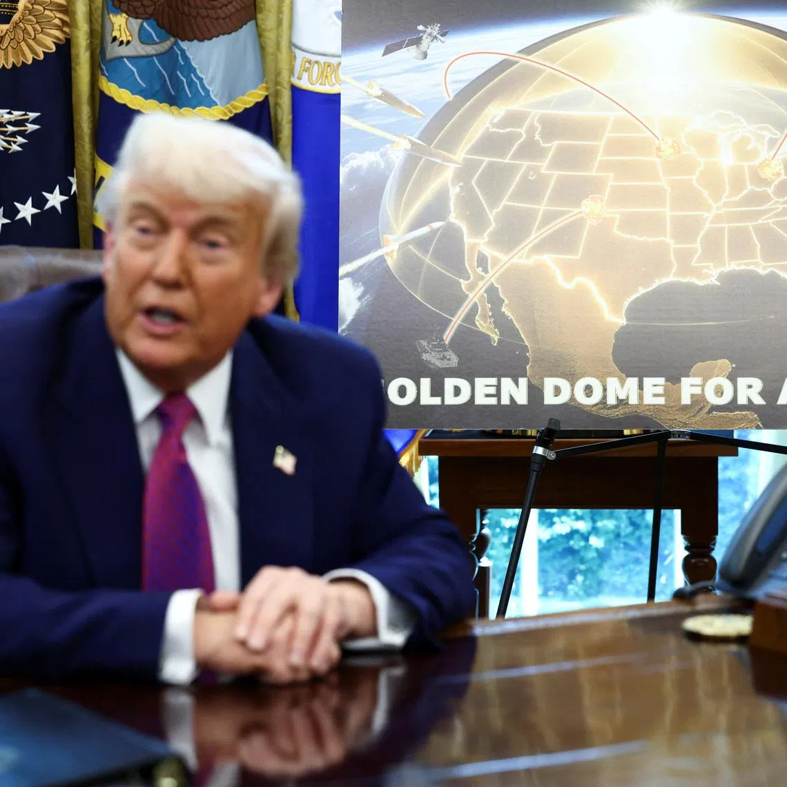 U.S. President Donald Trump makes an announcement regarding the Golden Dome missile defense shield in the Oval Office of the White House in Washington, D.C., U.S., May 20, 2025. REUTERS/Kevin Lamarque