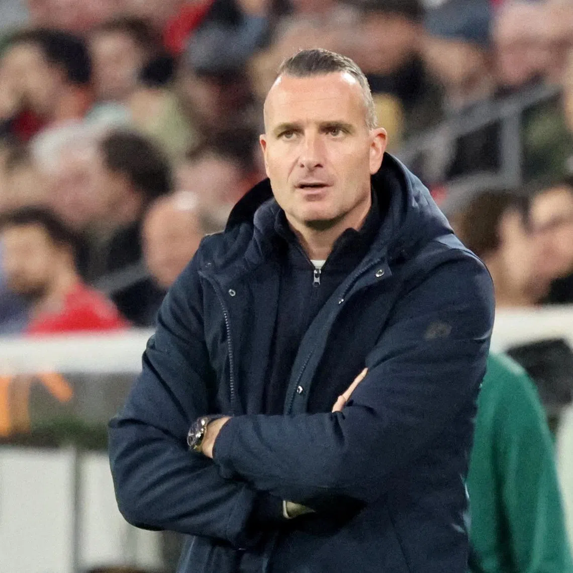 FILE PHOTO: Soccer Football - UEFA Europa League - Round of 16 - Second Leg - SC Freiburg v KRC Genk - Europa Park Stadion, Freiburg, Germany - March 19, 2026 KRC Genk coach Nicky Hayen looks on REUTERS/Robin Rudel/File Photo