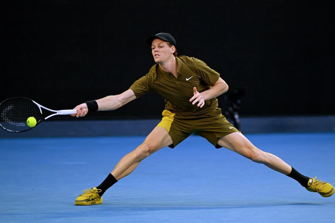 Tennis - Australian Open - Melbourne Park, Melbourne, Australia - January 20, 2026 Italy's Jannik Sinner in action during his first round match against France's Hugo Gaston REUTERS/Jaimi Joy
