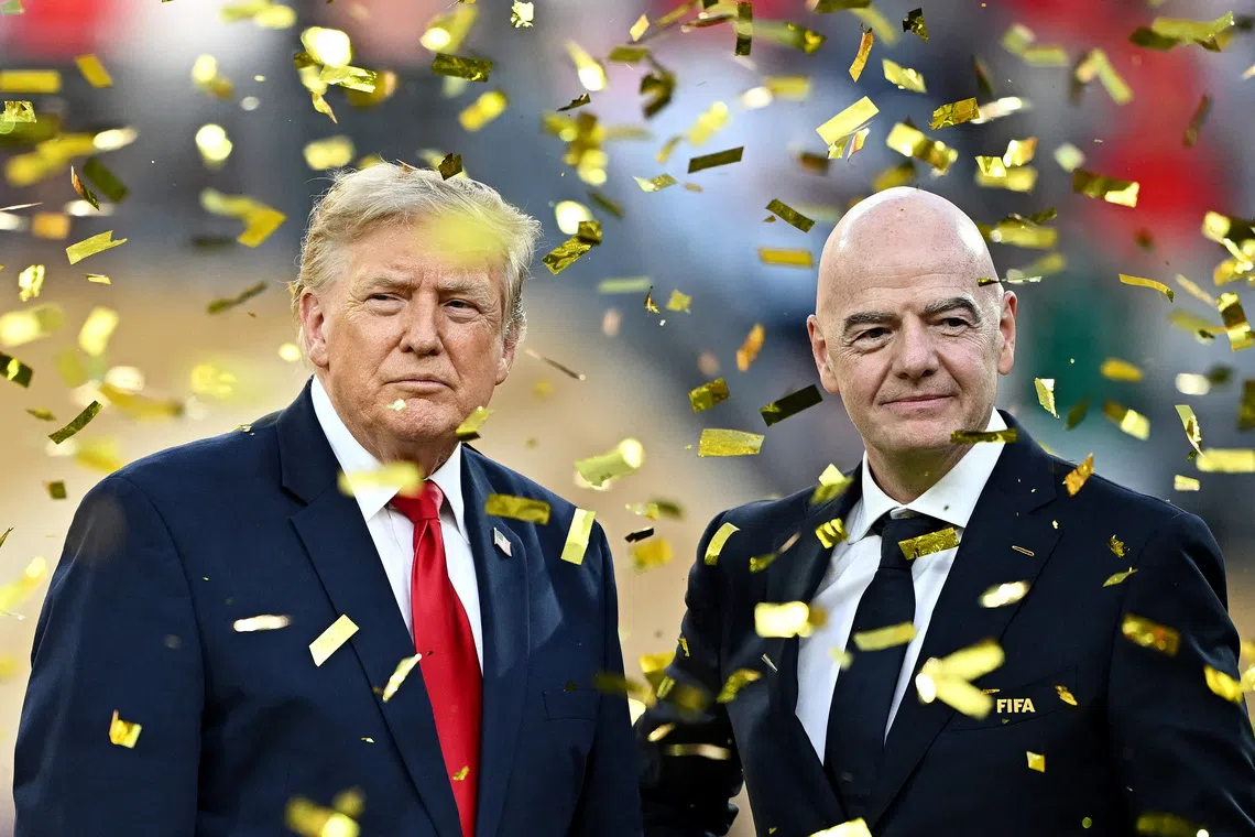 US President Donald Trump and FIFA President Gianni Infantino during the trophy presentation at the World Cup final in East Rutherford, New Jersey, USA, on July 19.