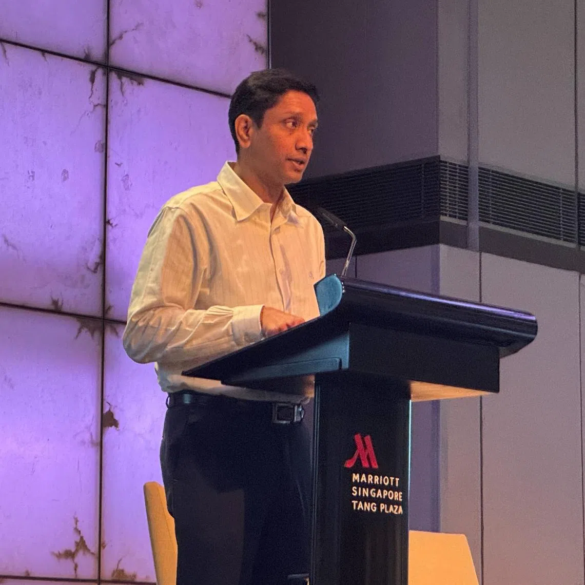 Minister of State for Manpower Dinesh Vasu Dash speaking at the inaugural Tripartite Connect 2025.