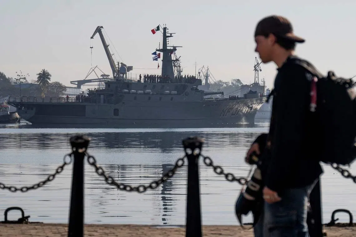 The Mexican Navy ship ARM Huasteco (AMP01) arrives at Havana Bay carrying humanitarian aid on Feb 28. It is one of two navy vessels that arrived in Cuba carrying almost 1,100 tonnes of aid.