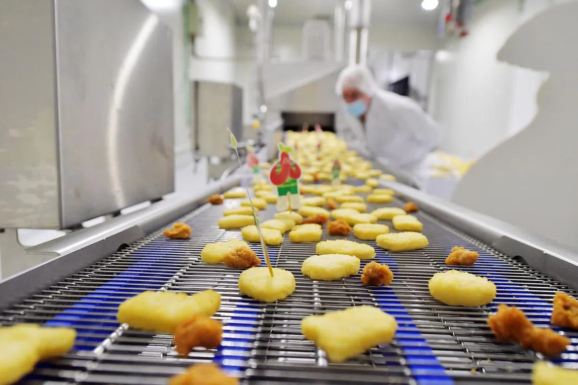 A fully automated production line at Growthwell Foods' new Innovation and R&D Manufacturing Centre in JTC Foodhub Senoko on Nov 24, 2021.