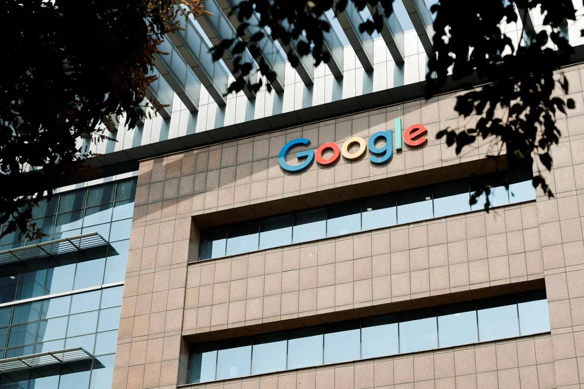 A logo of Google is seen on its office building in Hyderabad, India, on Jan 29, 2024. 