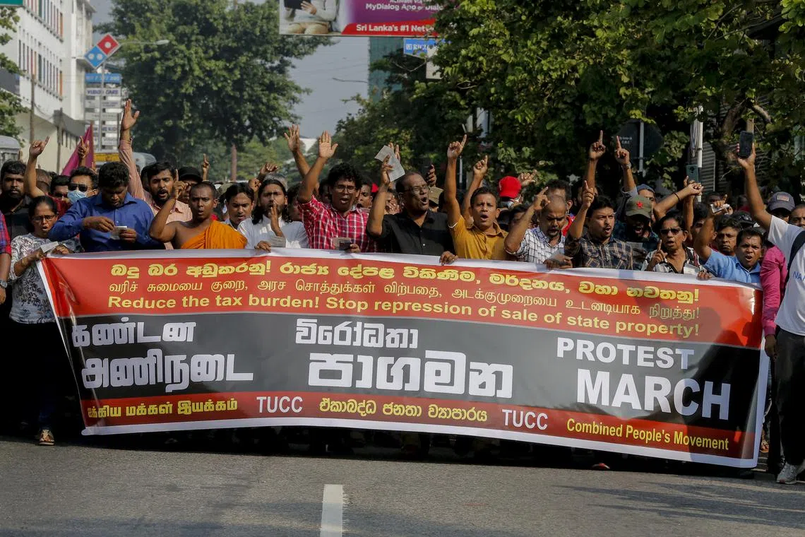 Protesters at an anti-government rally in Colombo, Sri Lanka, on Oct 27.