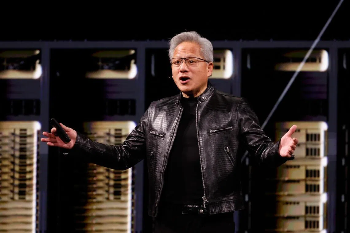 Nvidia CEO Jensen Huang delivers his keynote speech as part of the Computex 2026 AI exhibition in Taipei on June 1, 2026. 