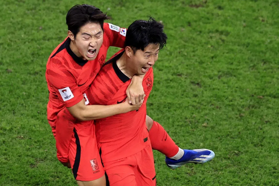 South Korea captain Son Heung-min (right) has asked fans to forgive teammate Lee Kang-in.