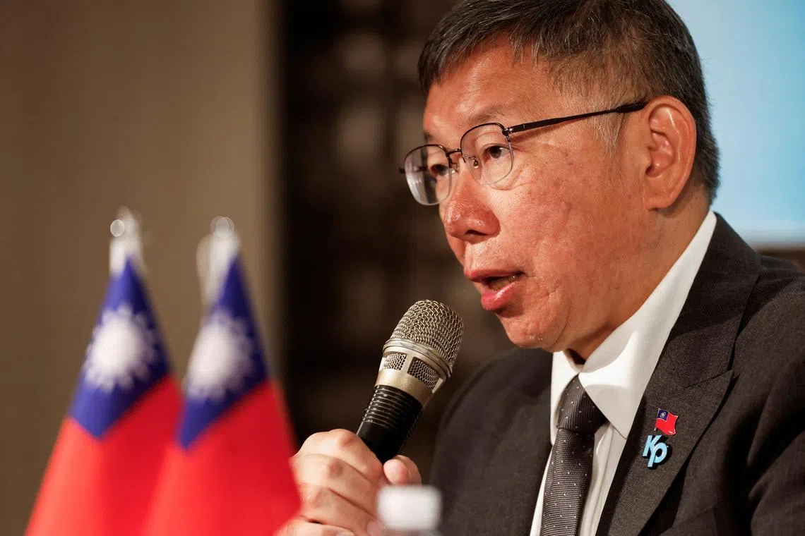 Ko Wen-je, presidential candidate of Taiwan People's Party (TPP), speaks during a press conference ahead of the presidential and parliamentary elections, in Taipei, Taiwan January 12, 2024. REUTERS/Carlos Garcia Rawlins