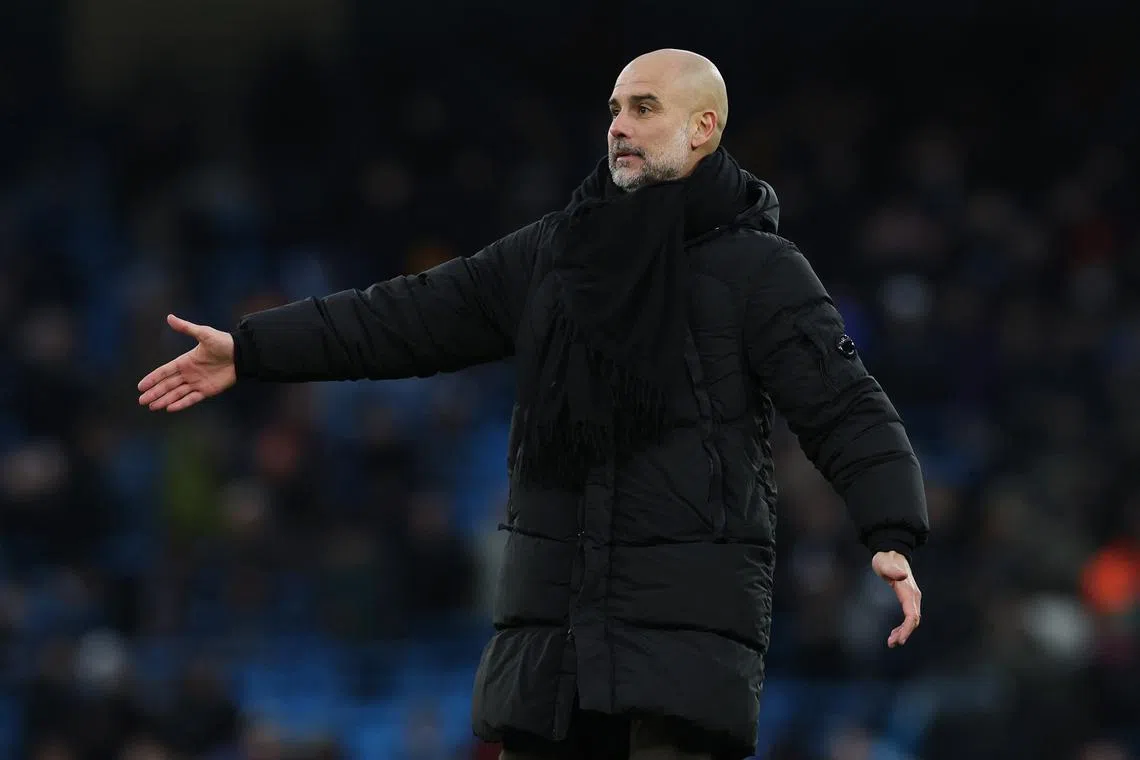 FILE PHOTO: Soccer Football - Premier League - Manchester City v West Ham United - Etihad Stadium, Manchester, Britain - January 4, 2025 Manchester City manager Pep Guardiola REUTERS/Phil Noble/File Photo