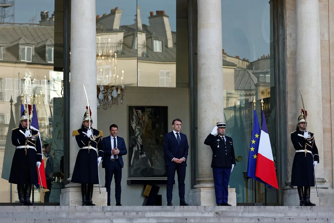 French President Emmanuel Macron waits for the arrival of European leaders for a meeting on Ukraine and European security at the Elysee Palace in Paris, France, February 17, 2025. REUTERS/Gonzalo Fuentes