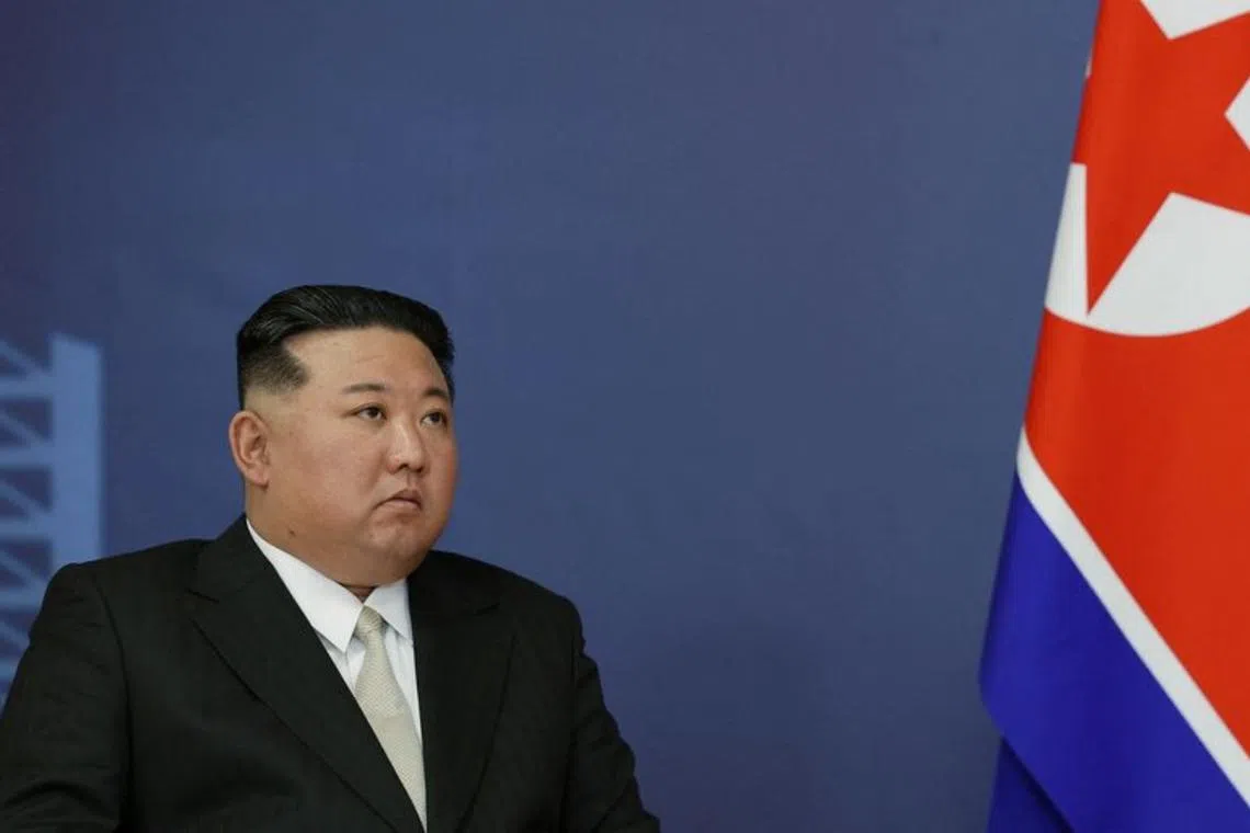 North Korean leader Kim Jong Un attending a meeting with Russia's President Vladimir Putin at the Vostochny Сosmodrome in Russia on Sept 13, 2023.