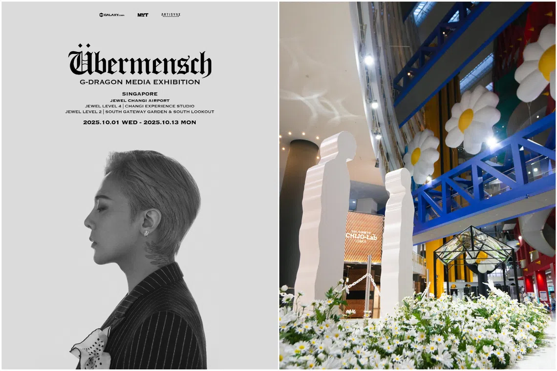 The G-Dragon Media Exhibition: Ubermensch at Jewel Changi features art installations and hologram photo opportunities.