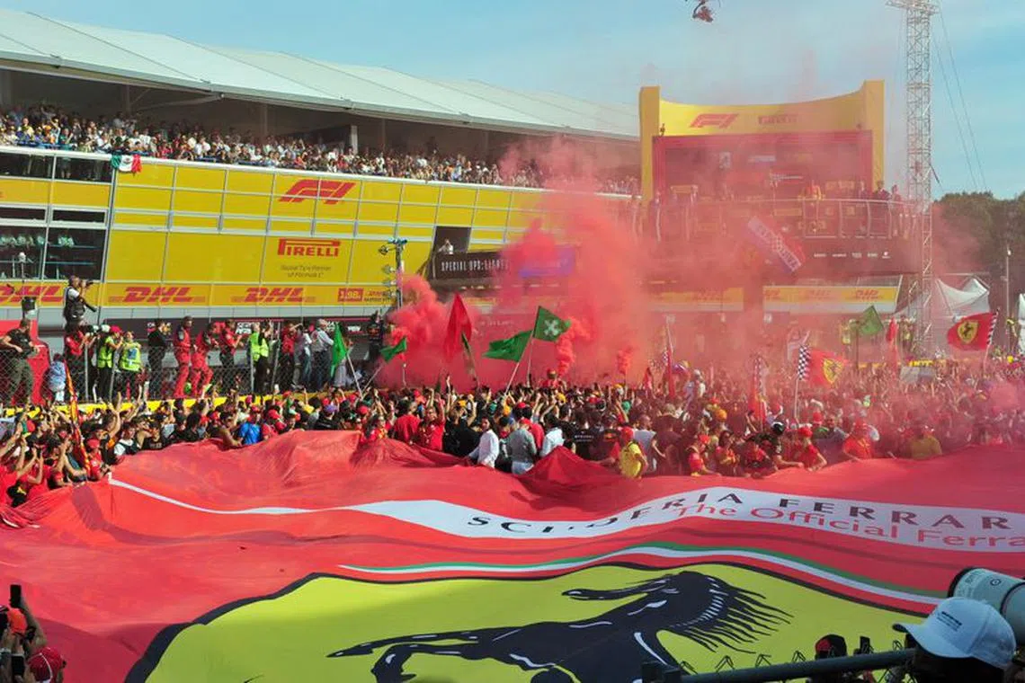 FILE PHOTO: Formula One F1 - Italian Grand Prix - Autodromo Nazionale Monza, Monza, Italy - September 3, 2023 General view of Ferrari fans after the race REUTERS/Jennifer Lorenzini/File Photo