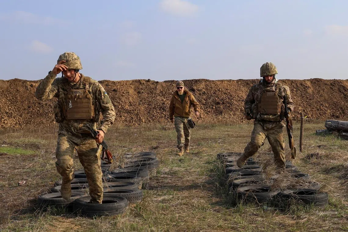 New recruits of the Ukrainian Armed Forces taking part in a military exercise at an undisclosed location in southern Ukraine, in October 2024.