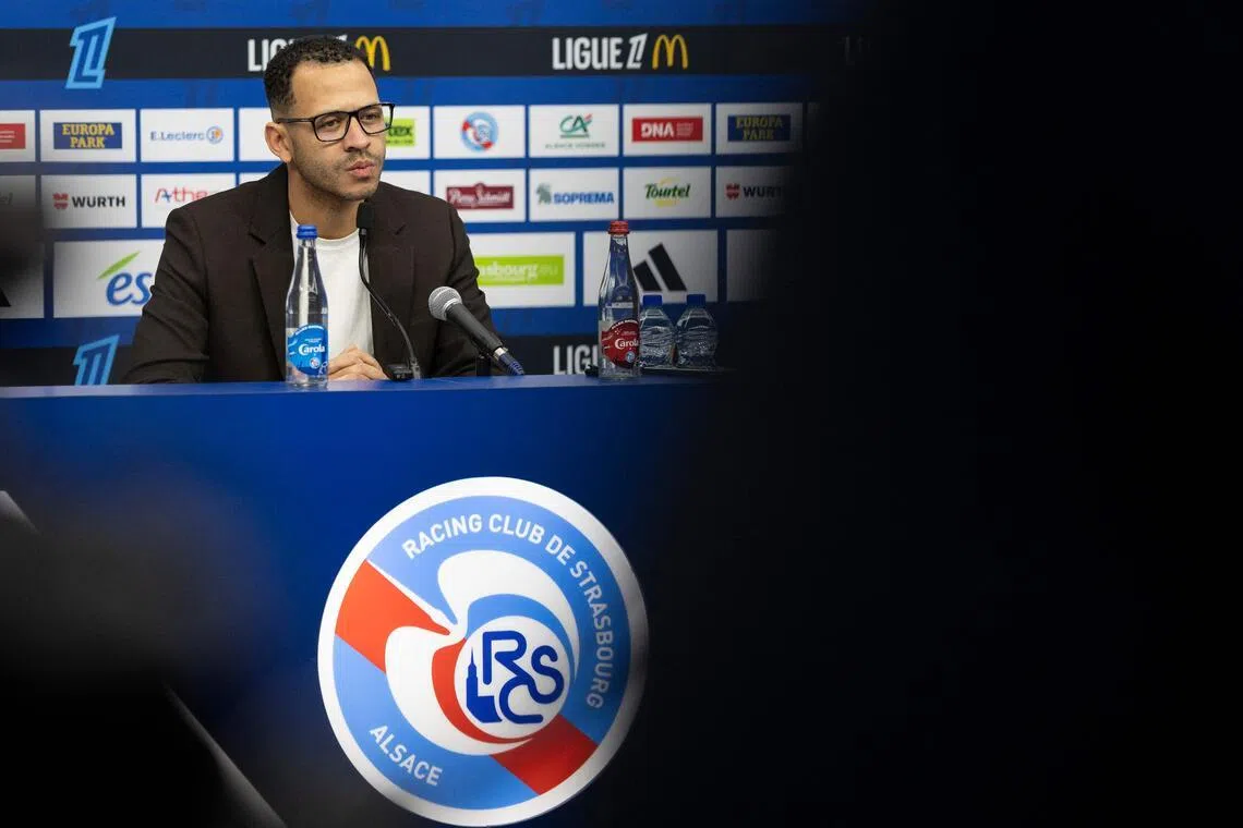 Former Strasbourg's coach Liam Rosenior addressing the media during a press conference on Jan 6, ahead of his departure for Chelsea.