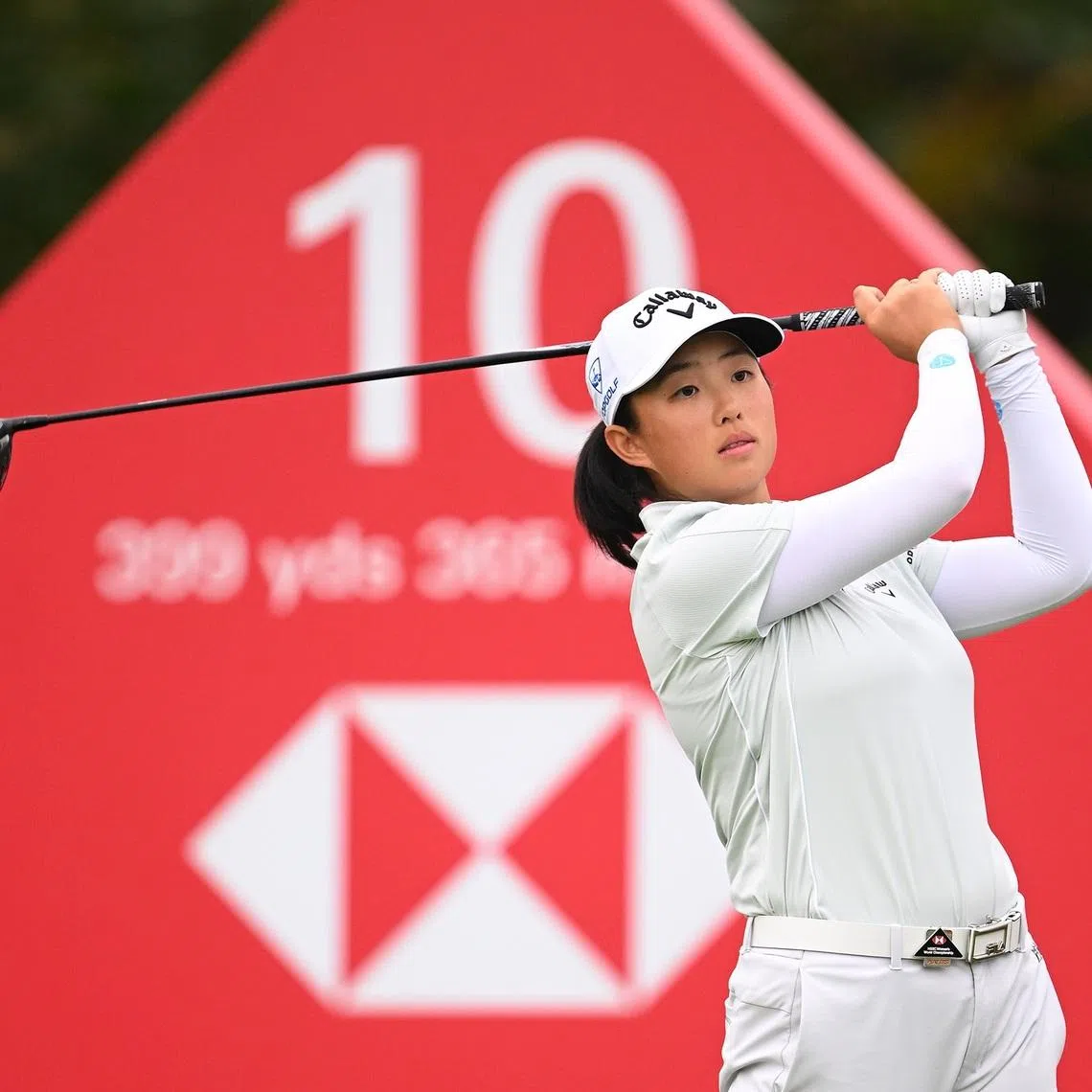 SINGAPORE, SINGAPORE - FEBRUARY 25: Ruoning Yin of China tees off on the 10th hole during the Pro-Am prior to the HSBC Women's World Championship 2026 at Sentosa Golf Club on February 25, 2026 in Singapore, Singapore. (Photo by Ross Kinnaird/Getty Images)