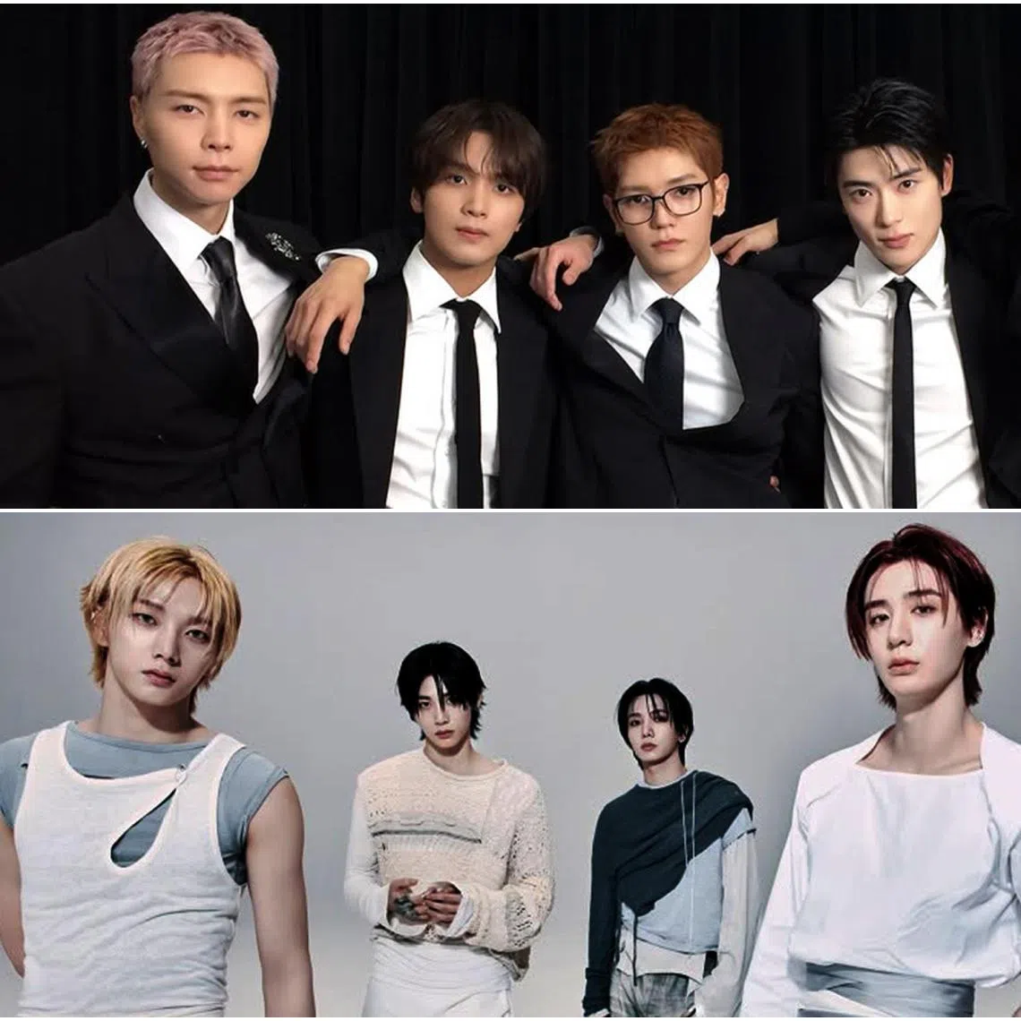 The five active members of South Korean boy band NCT 127 are (from top left) Johnny, Haechan, Taeyong, Jaehyun and Yuta. South Korean sextet boy band BoyNextDoor consists of (from bottom left) Sungho, Taesan, Jaehyun, Leehan, Riwoo and Woonhak.