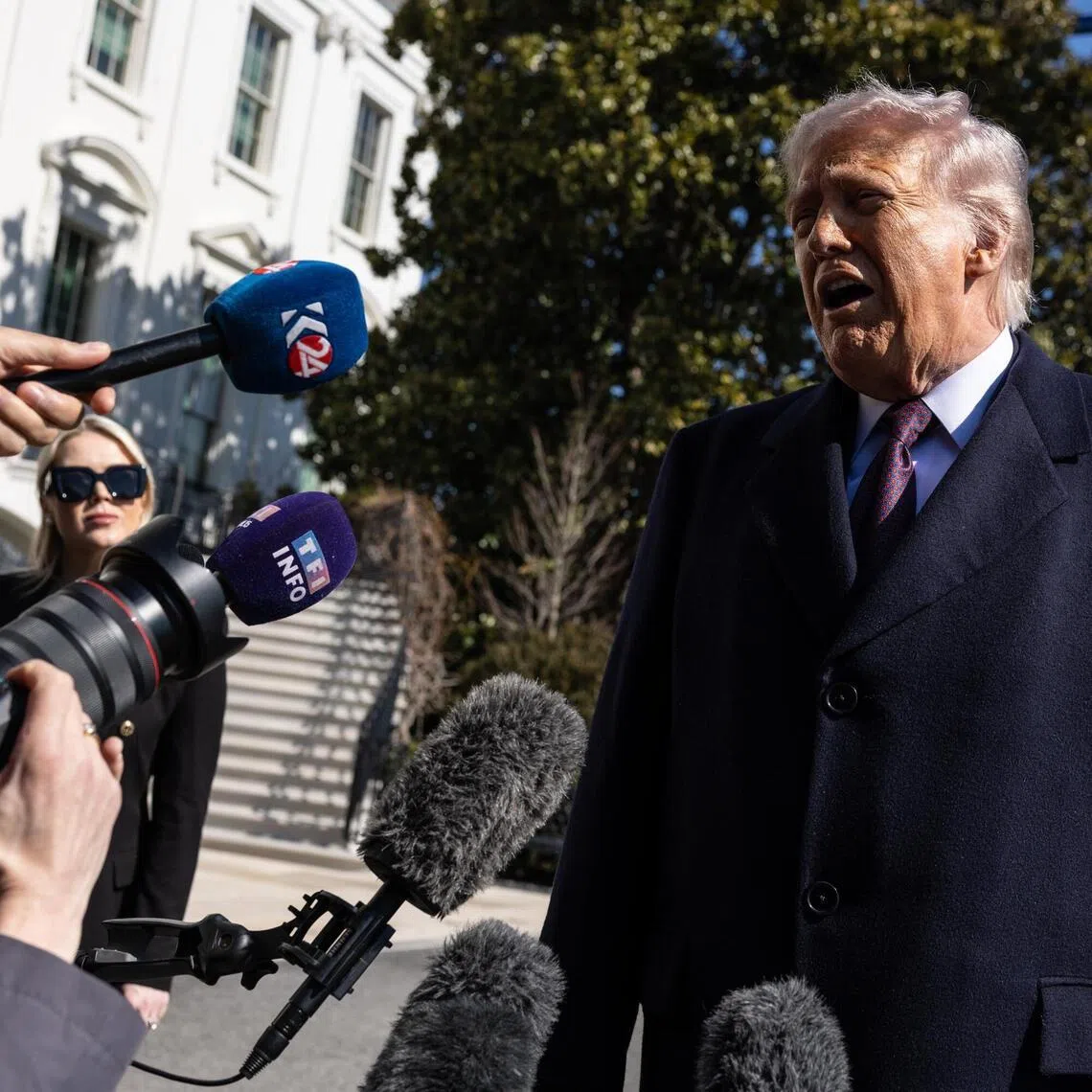 President Donald Trump speaking to reporters outside the White House in Washington on Feb 27.