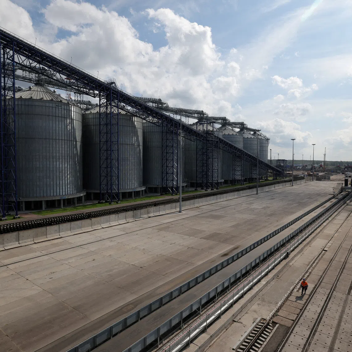 FILE PHOTO: A general view shows a grain terminal in the Baltic Sea port of Vysotsk in the Leningrad region, Russia August 21, 2024. REUTERS/Anton Vaganov/File Photo