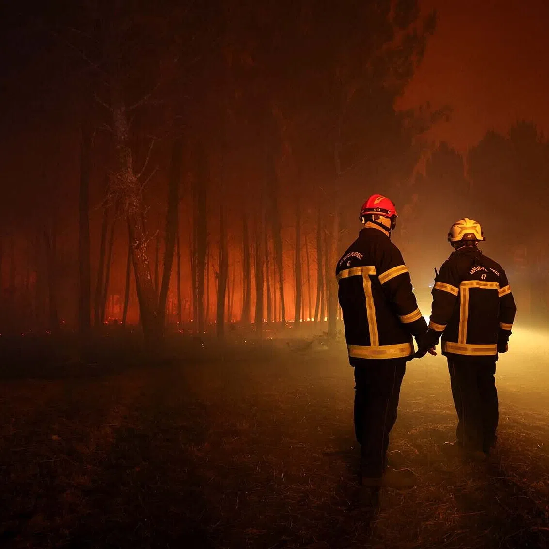 Firefighters operate following a wildfire burning in Luglon, France, August 14, 2026. REUTERS/Stephanie Lecocq TPX IMAGES OF THE DAY