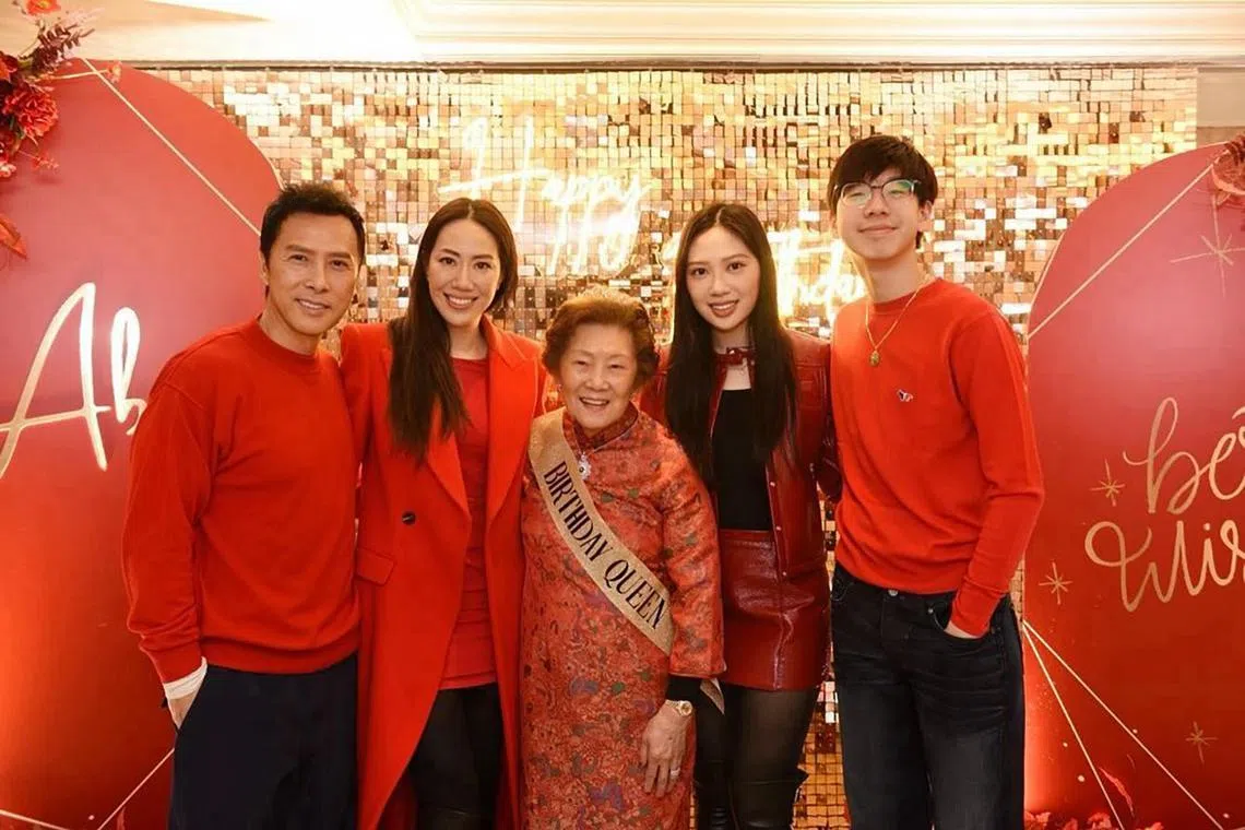 Cissy Wang celebrates her grandmother's 94th birthday. (From left): Donnie Yen, Cissy Wang, Cissy Wang's grandmother, Jasmine Yen and James Yen.