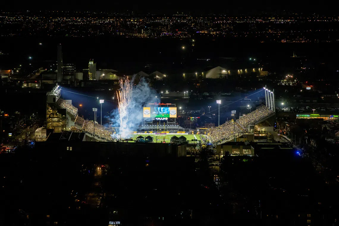 Fireworks go off at Tim Hortons Field before the Canadian Football League's (CFL) Grey Cup championship game in Hamilton, Ontario, Canada December 12, 2021.  REUTERS/Carlos Osorio