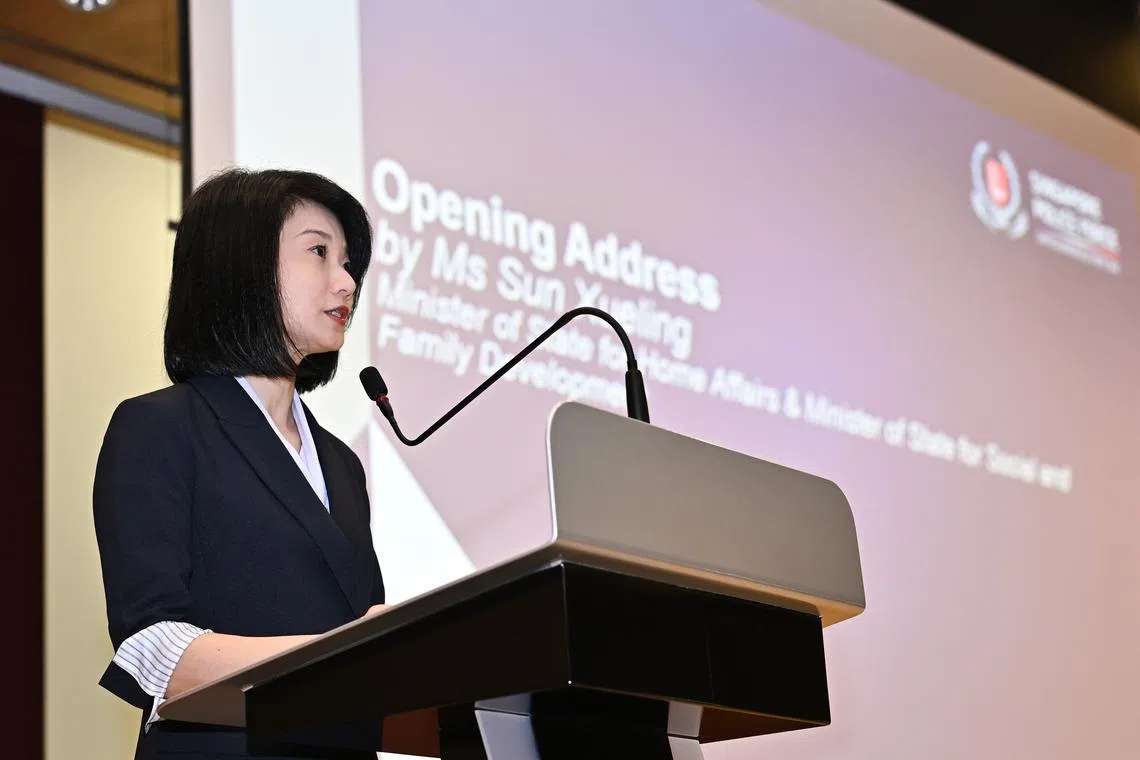Minister of State Sun Xueling speaks at the Sexual Crime Awareness Seminar at the Police Cantonment Complex on Apr 15, 2024.