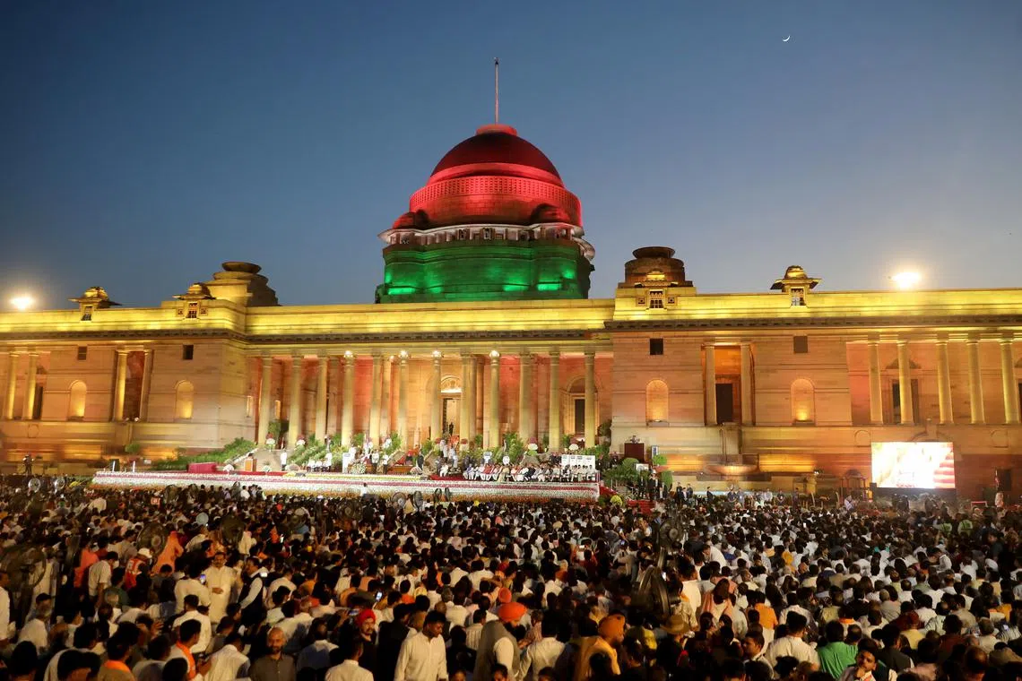 The swearing-in ceremony for Indian Prime Minister Narendra Modi at the presidential palace in New Delhi on June 9.